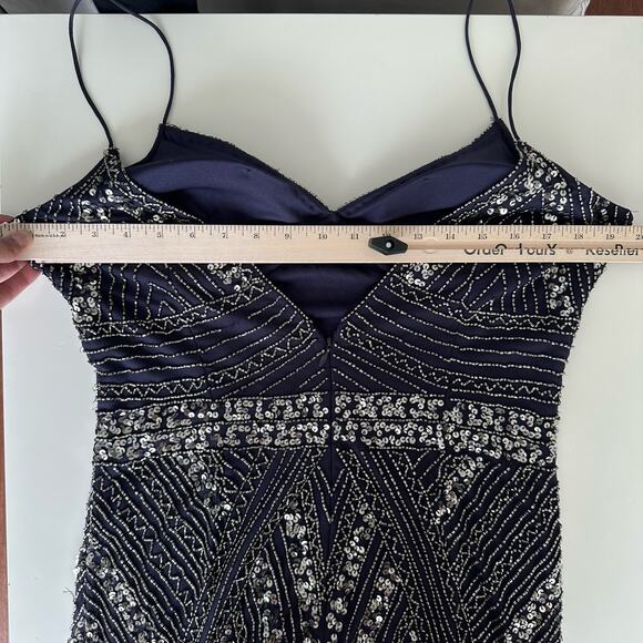 Marina Dress 12 Navy Sequin Rhinestone Maxi Floor Length Glam Gatsby Prom Gown - Picture 6 of 10